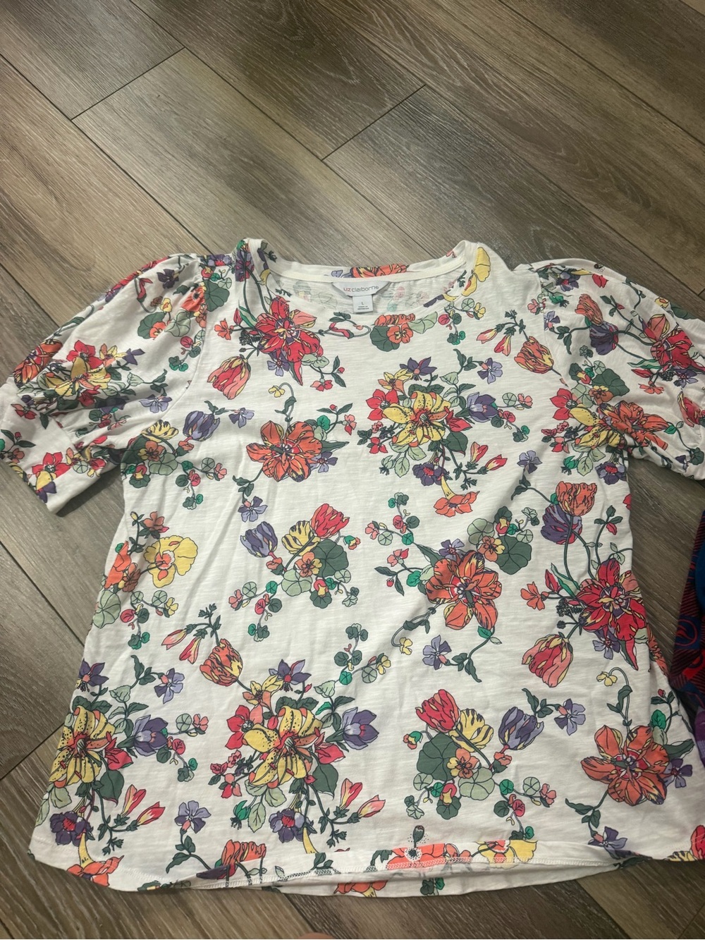 Floral Short-Sleeve Women's Top - White with Multicolor Print